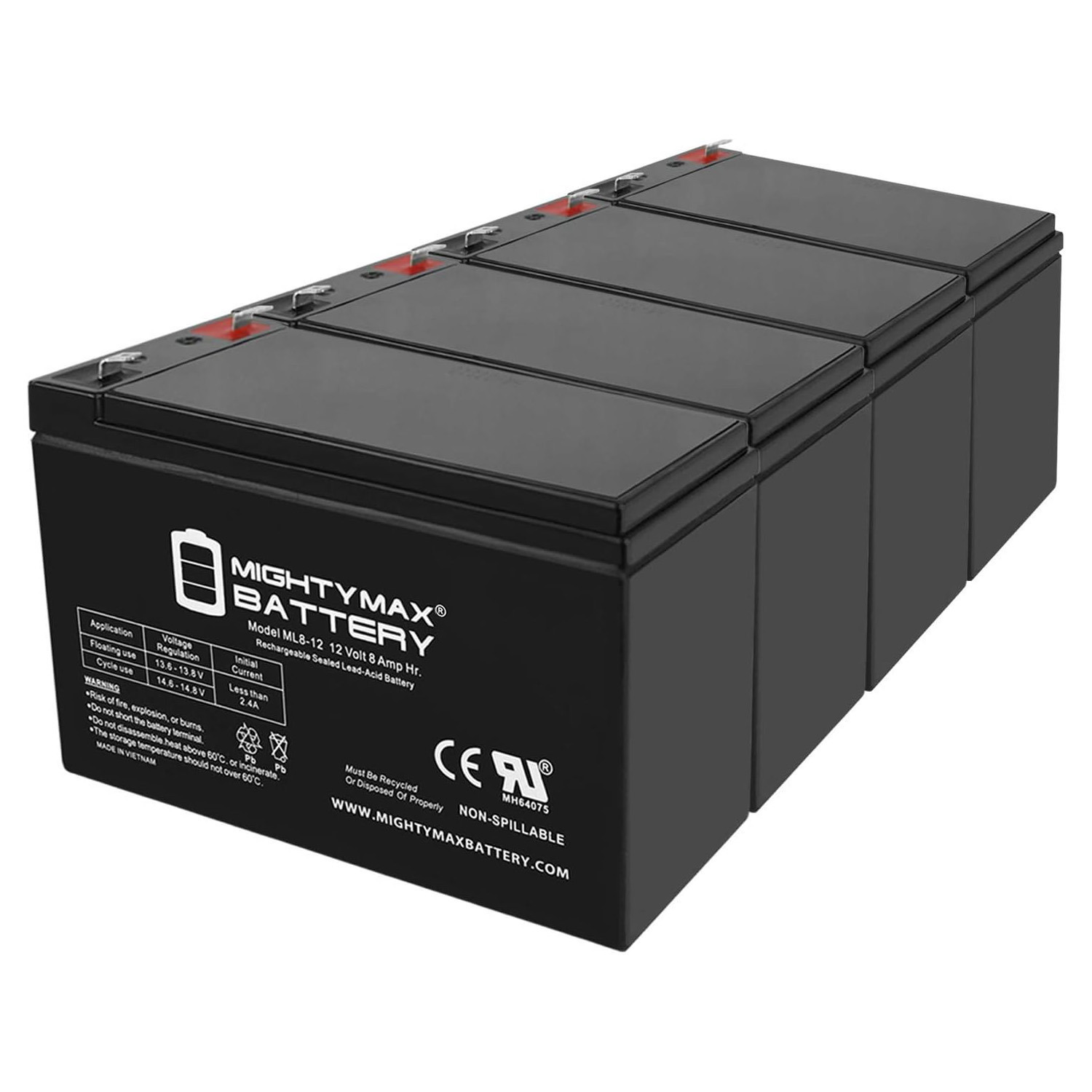 12V 8Ah Amplifier A-7 Stealth Electric Scooter Battery - 4 Pack