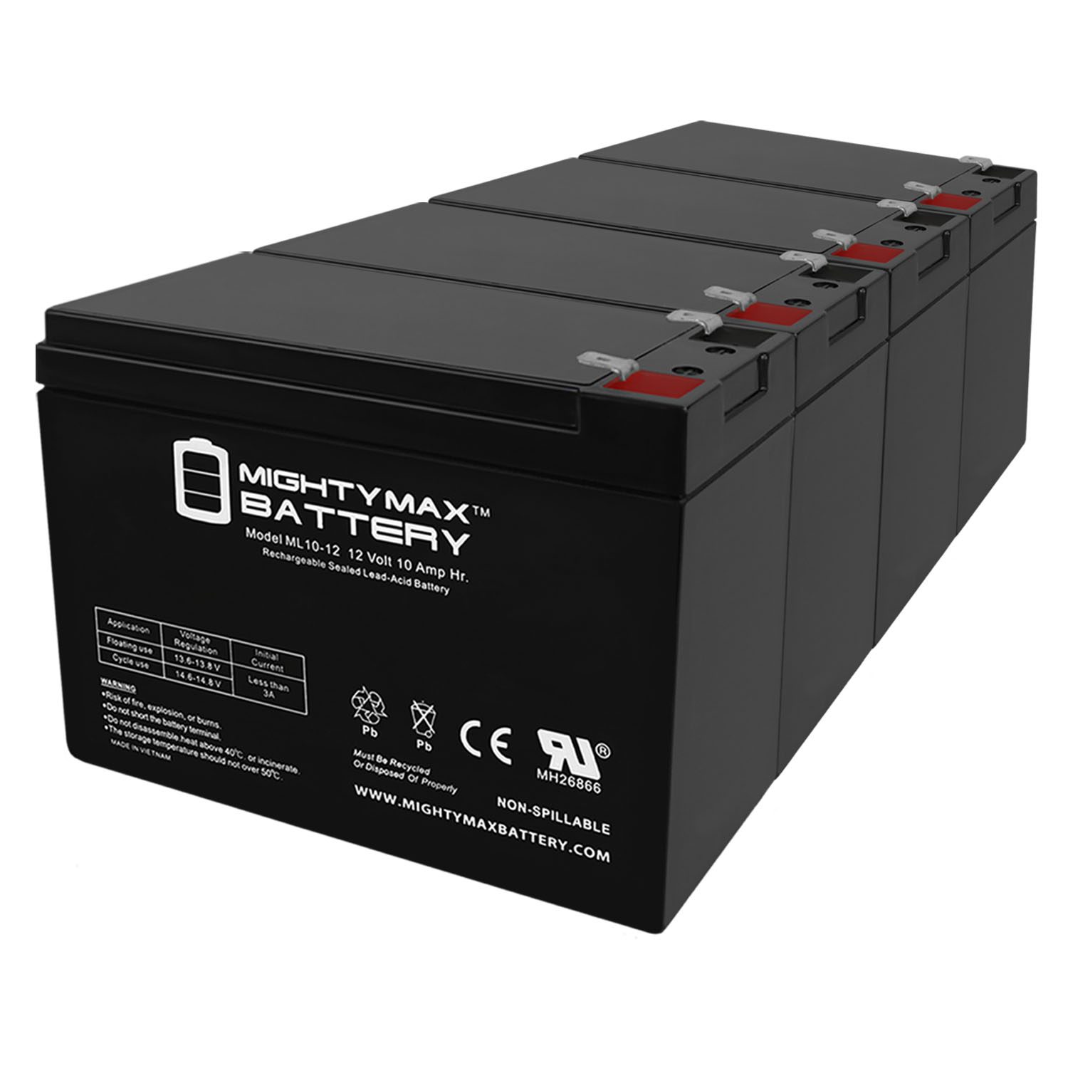 12V 10AH Viza Volt Electric Scooter Battery - 4 Pack
