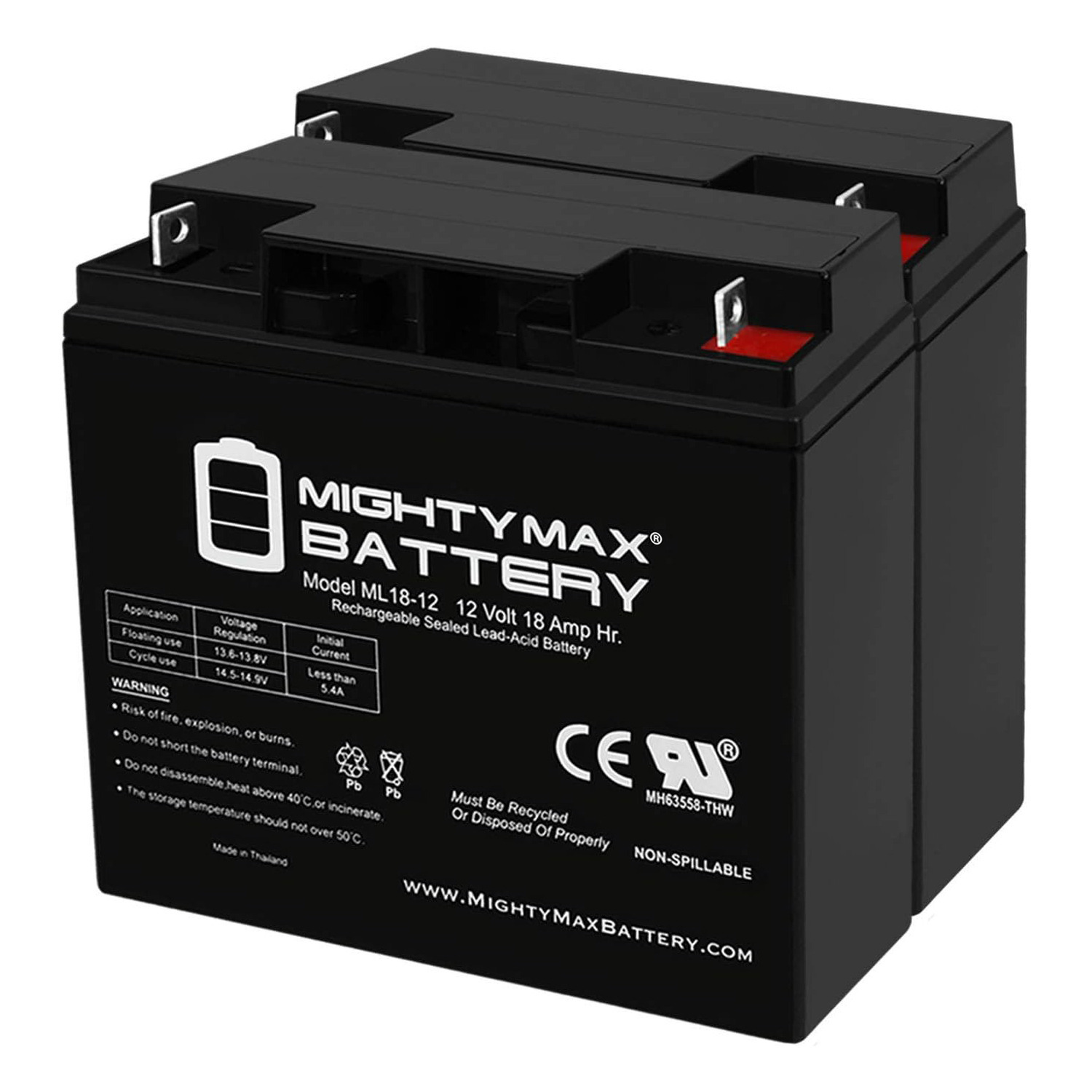 ML18-12 - 12V 18AH Replacement SLA Battery for APC Back UPS Pro 1400 - 2 Pack