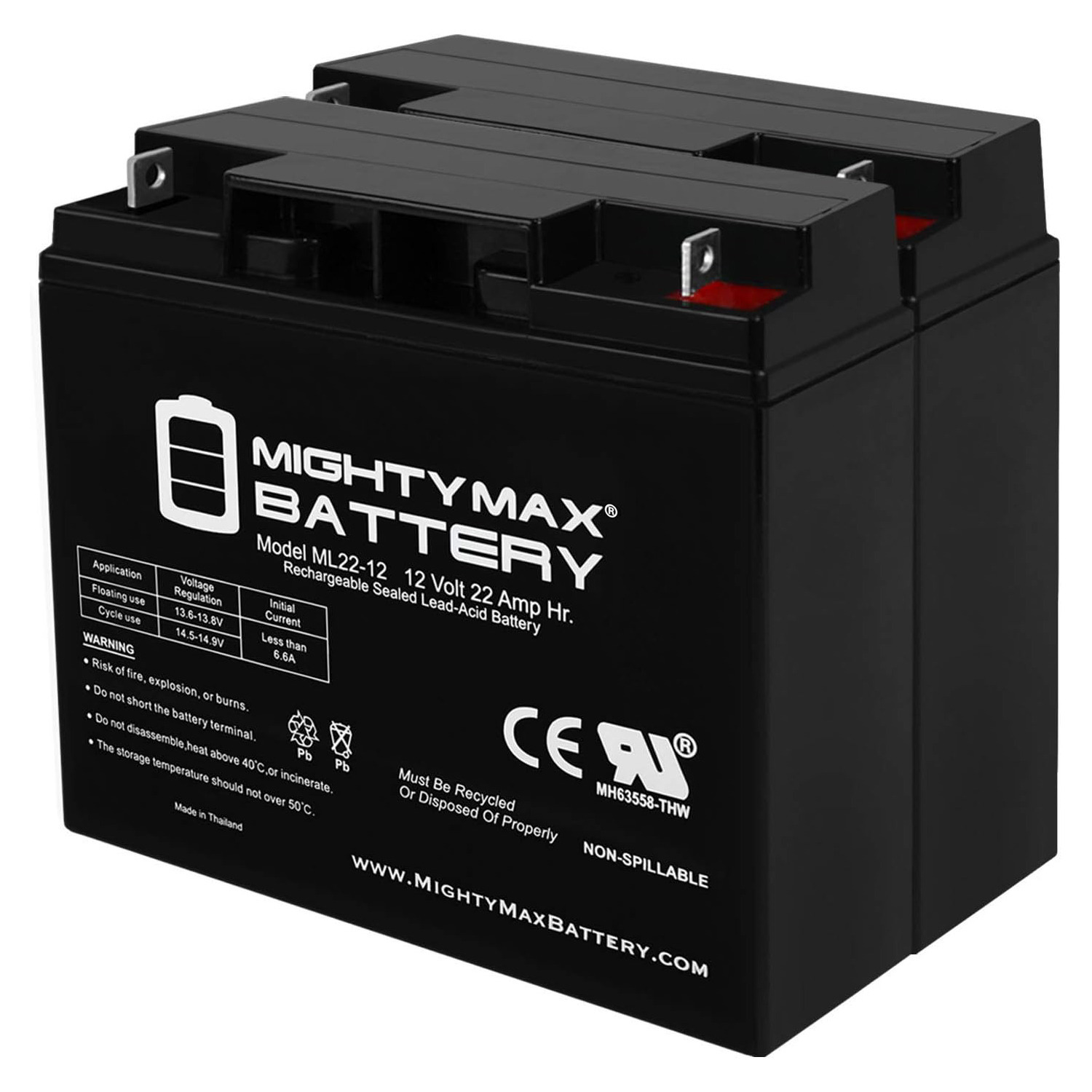 12V 22AH SLA Battery for Wheelchair Medical Mobility - 2 Pack