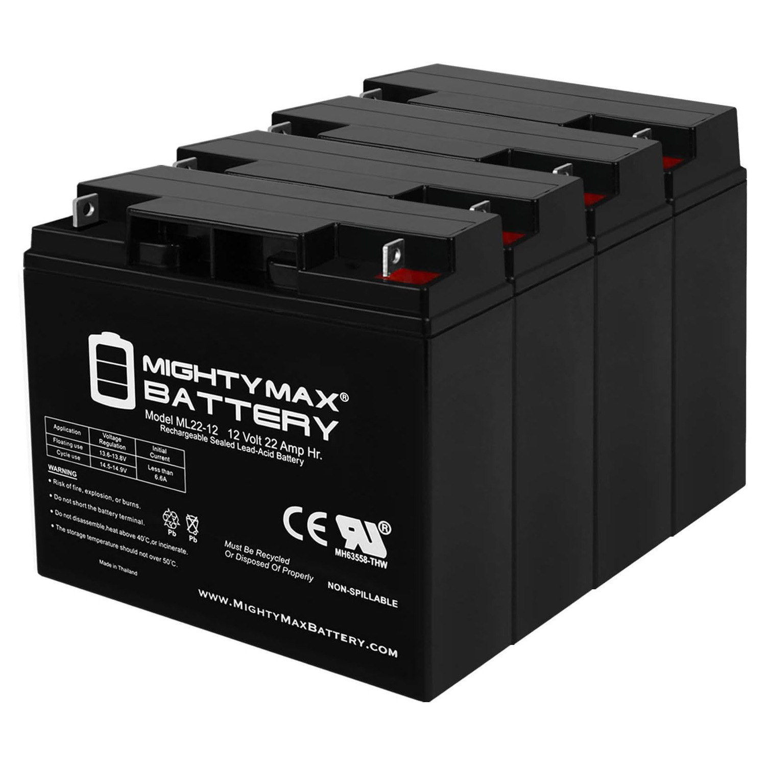 12V 22AH SLA Battery for Wheelchair Medical Mobility - 4 Pack