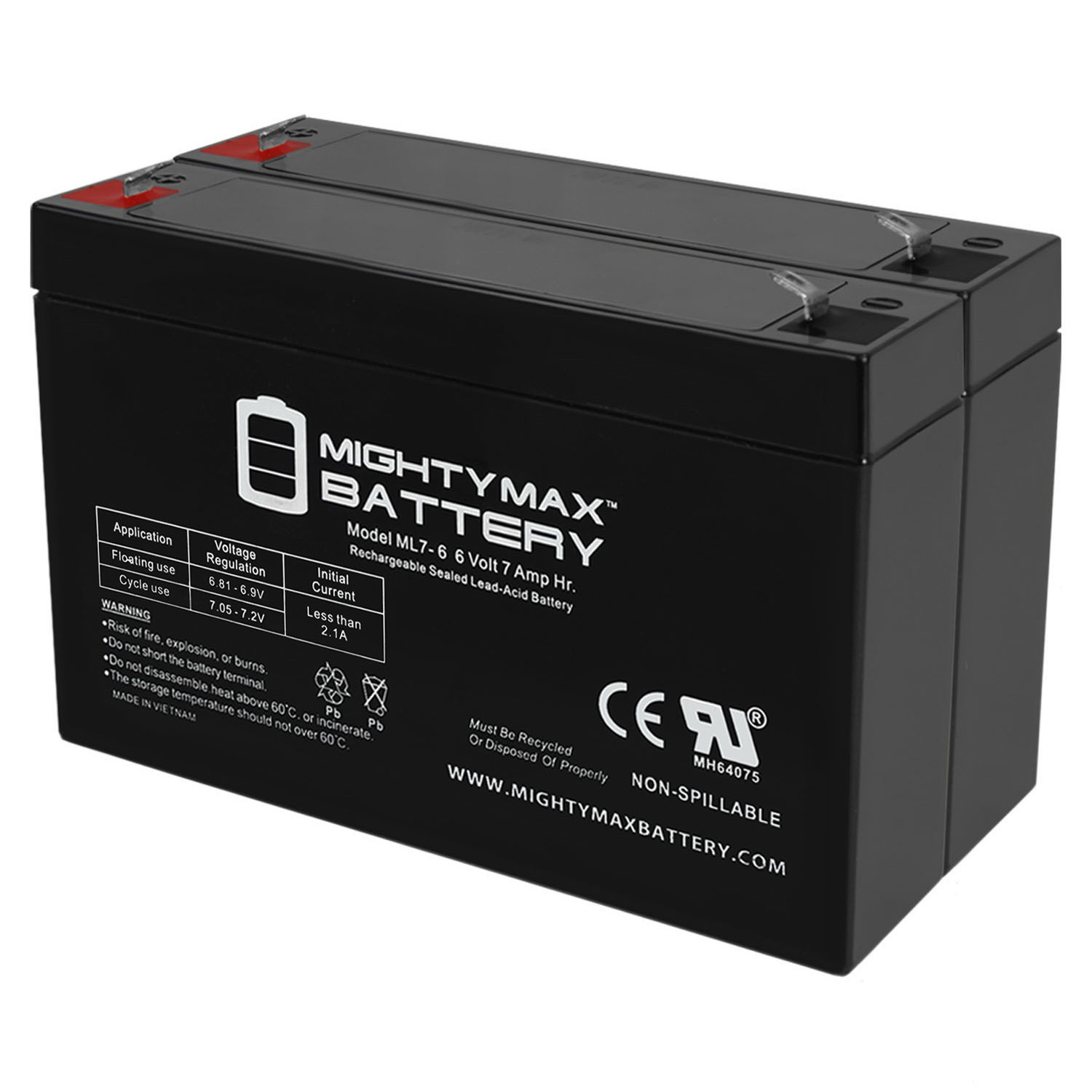 6V 7AH SLA Battery Replaces 12-561 PC670 PS-670 - 2 Pack