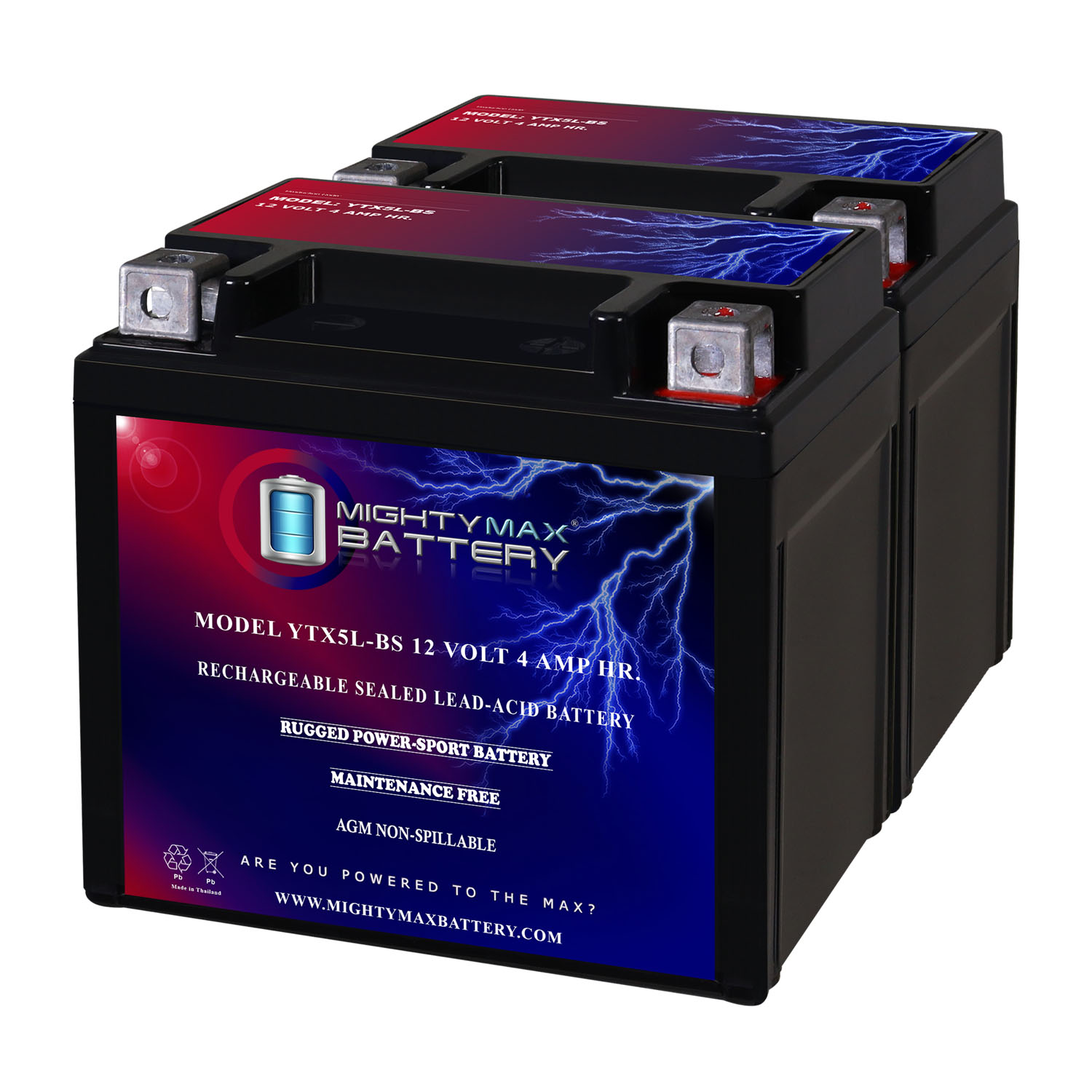 YTX5L-BS Replacement for 1993-09 Elite Motorcycle AGM Battery - 2 Pack
