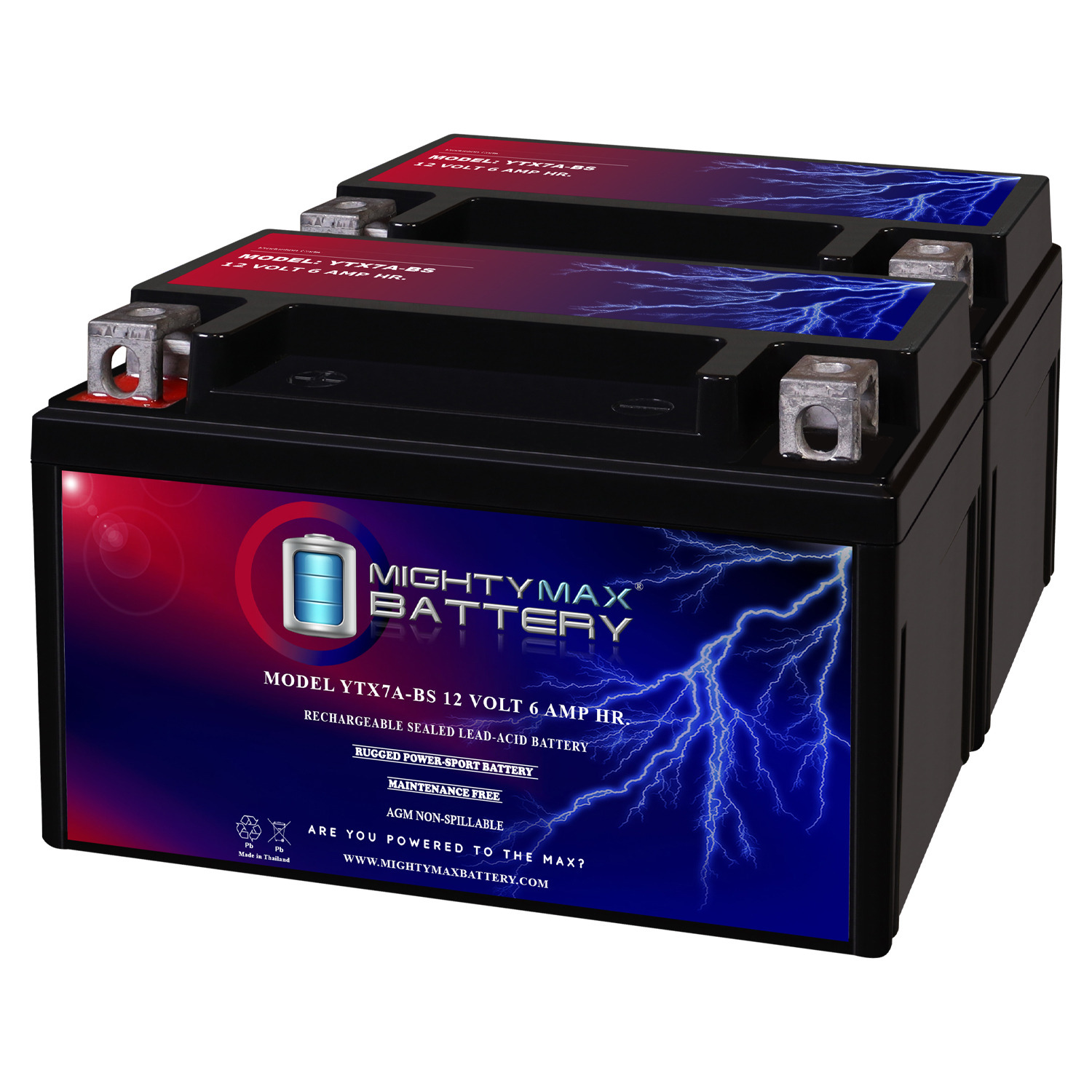 YTX7A-BS Battery for E-Ton 150 Sport 150 (2010- 2012) - 2 Pack