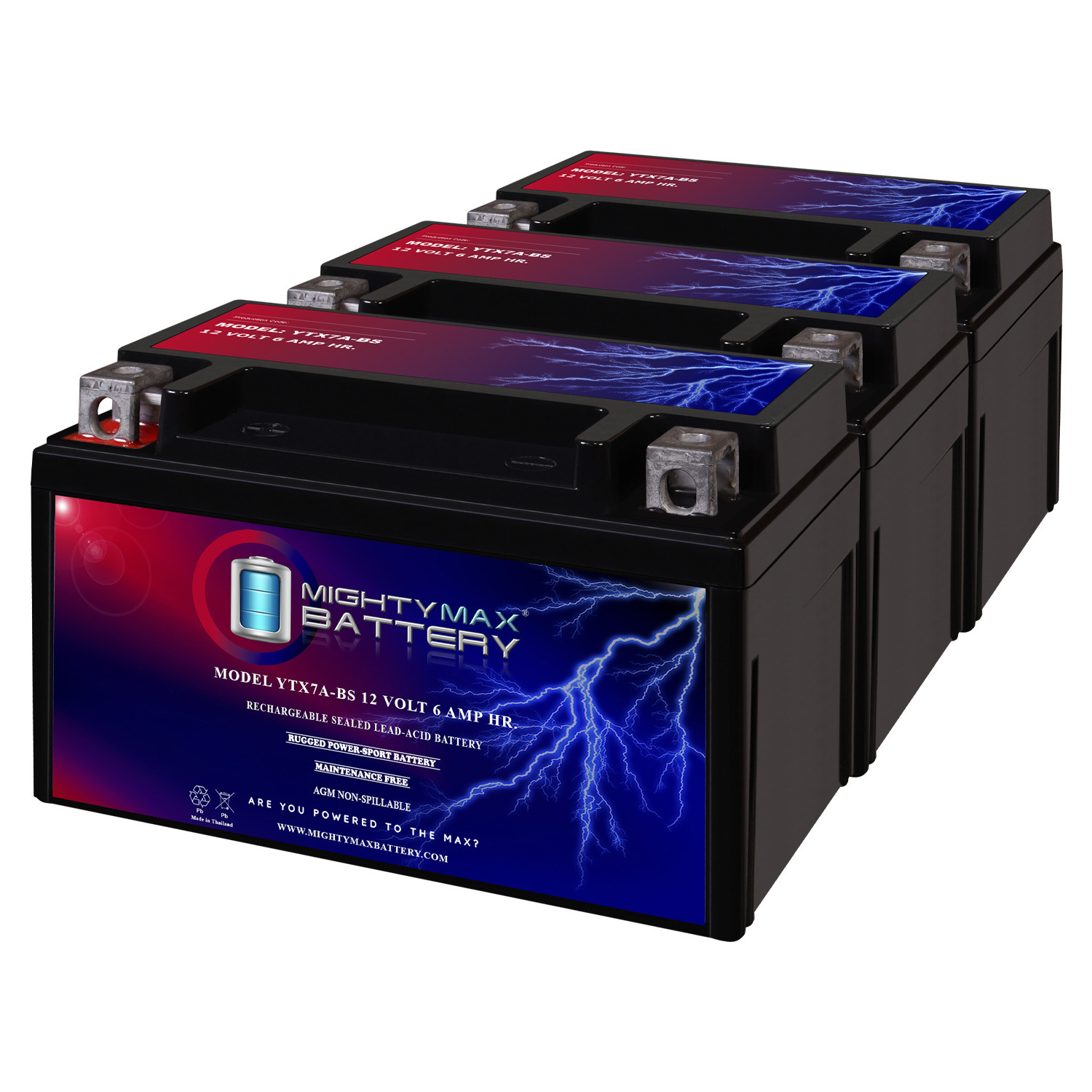 YTX7A-BS Battery for MBK Flame 125CC (1995 - 1997) - 3 Pack