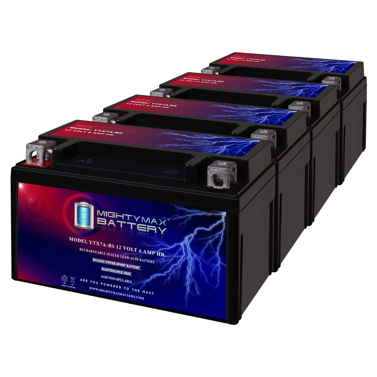 YTX7A-BS Battery for SYM 50 SYMply 50 (2010-2011) - 4 Pack