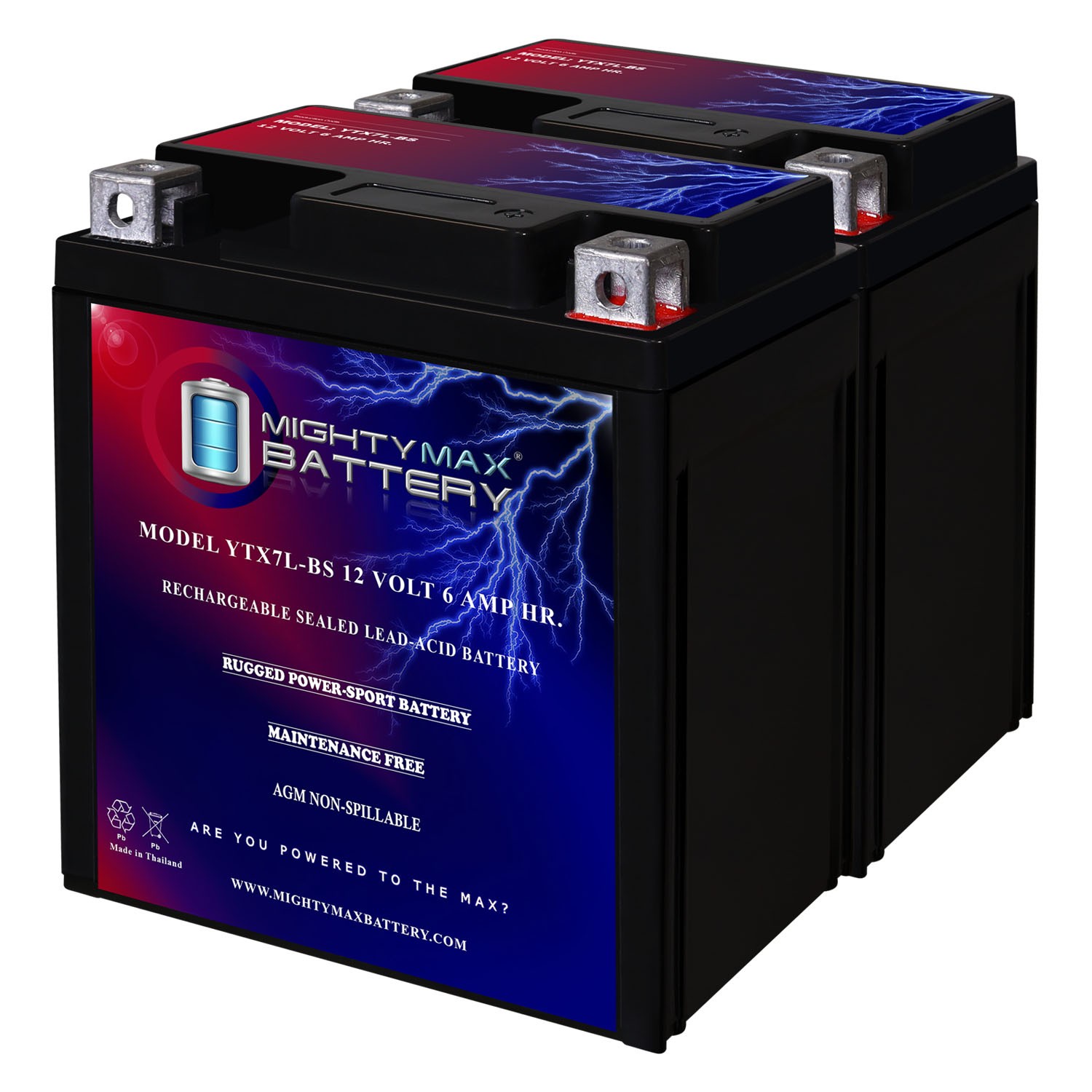YTX7L-BS Replaces Adventure Power Maintenence Free Battery - 2 Pack