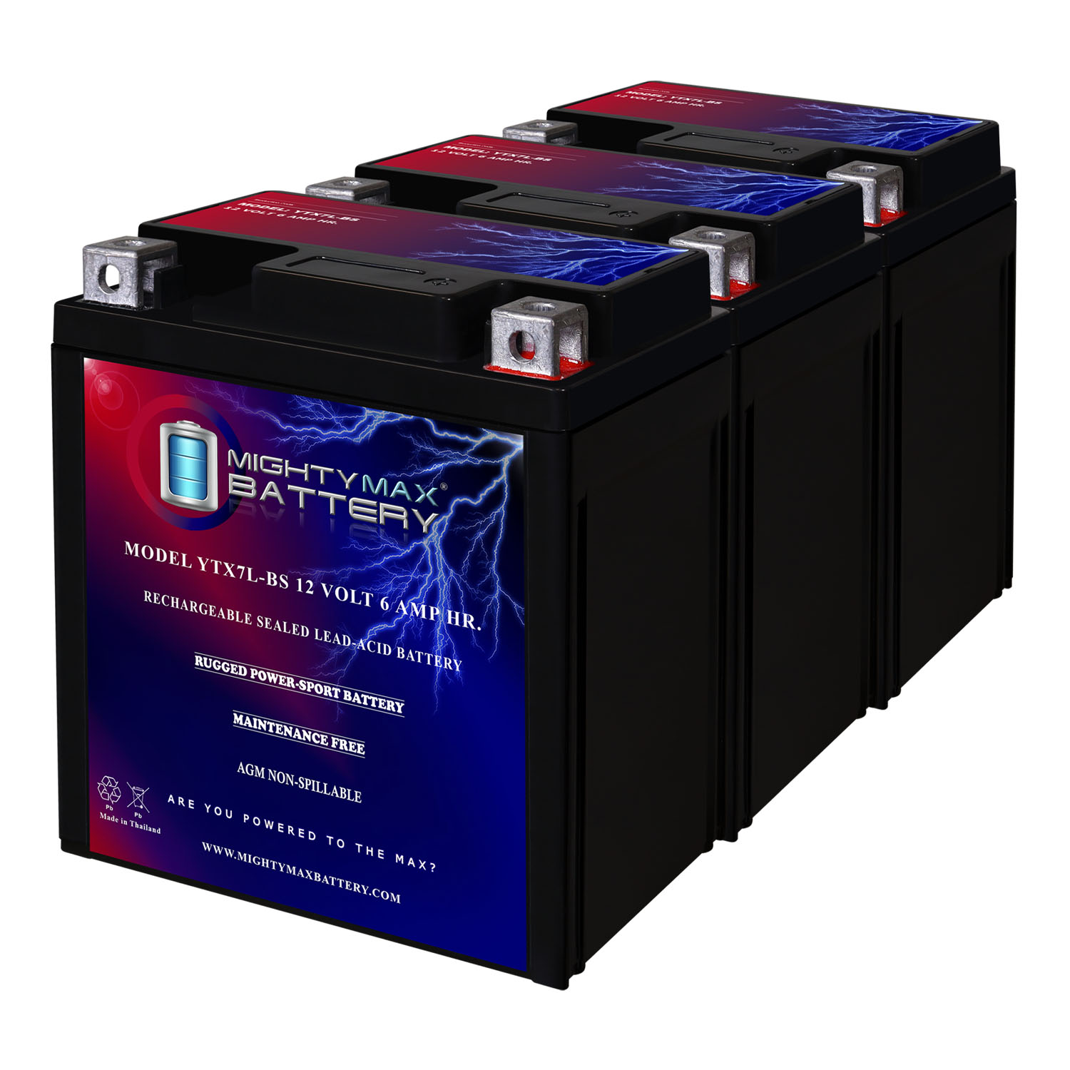 YTX7L-BS Replaces Adventure Power Maintenence Free Battery - 3 Pack