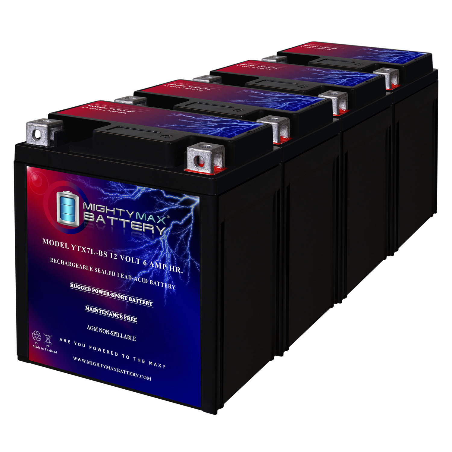 YTX7L-BS Replaces Adventure Power Maintenence Free Battery - 4 Pack