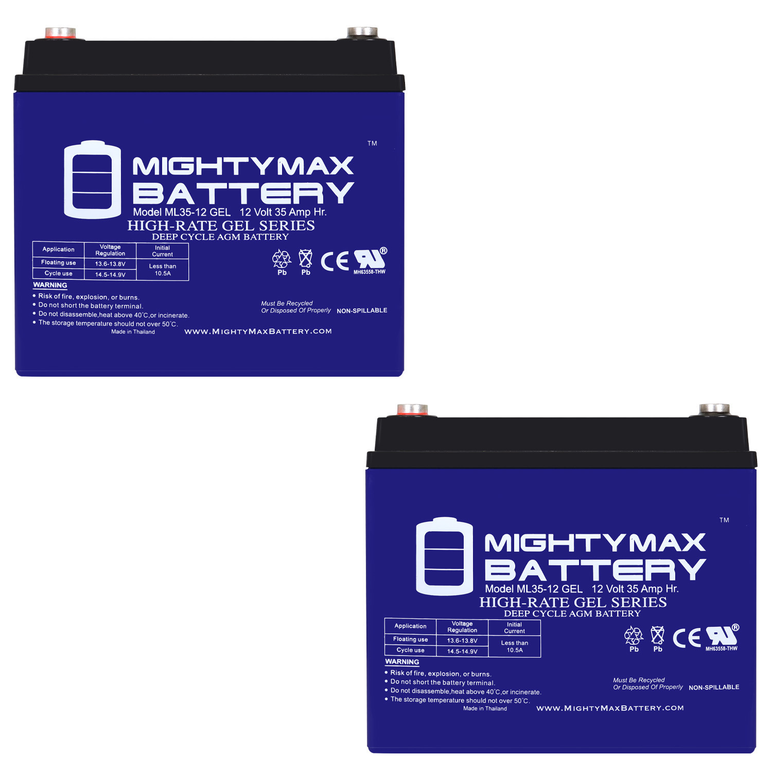 12V 35AH GEL Battery for Toy Car Play Mobile Scooter - 2 Pack