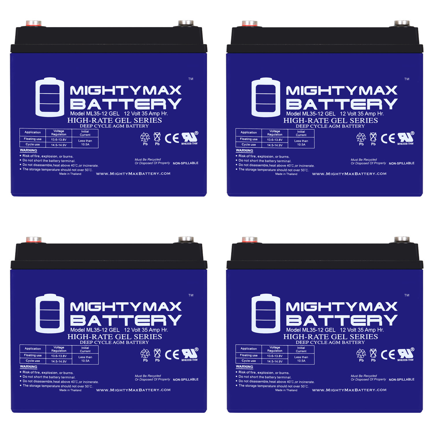 12V 35AH GEL Battery for Toy Car Play Mobile Scooter - 4 Pack