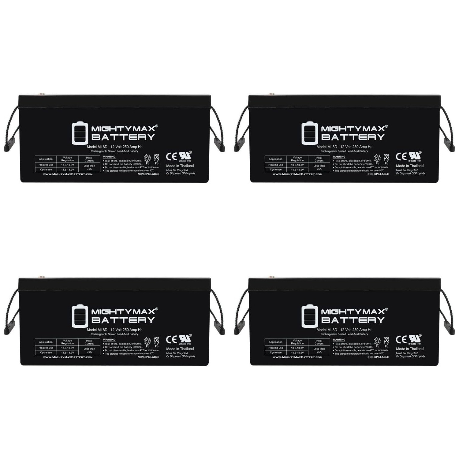 12V 250Ah SLA Battery Replacement for Crown 12CRV8D - 4 Pack