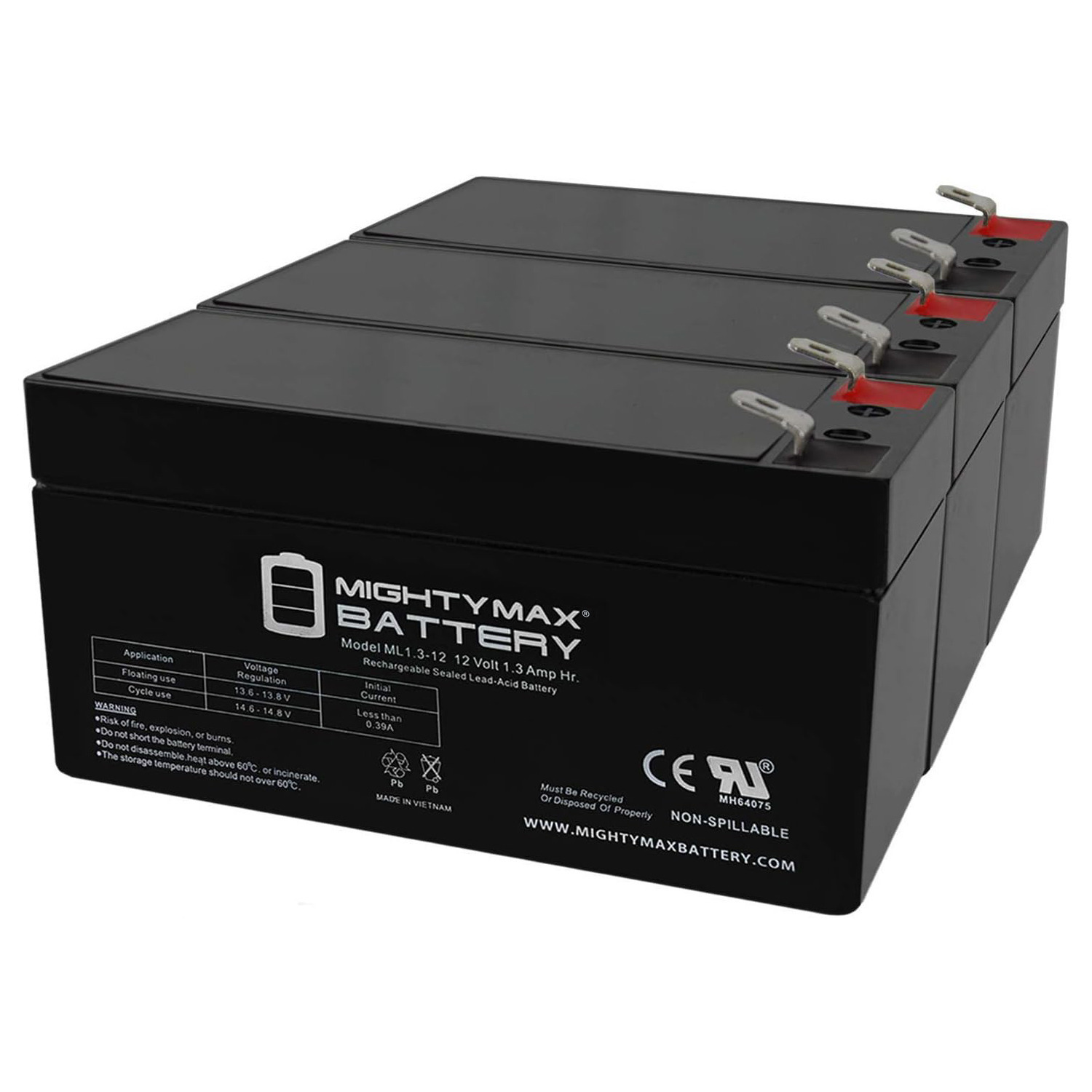 12V 1.3Ah Replacement Battery for Laerdal 29510031 - 3 Pack