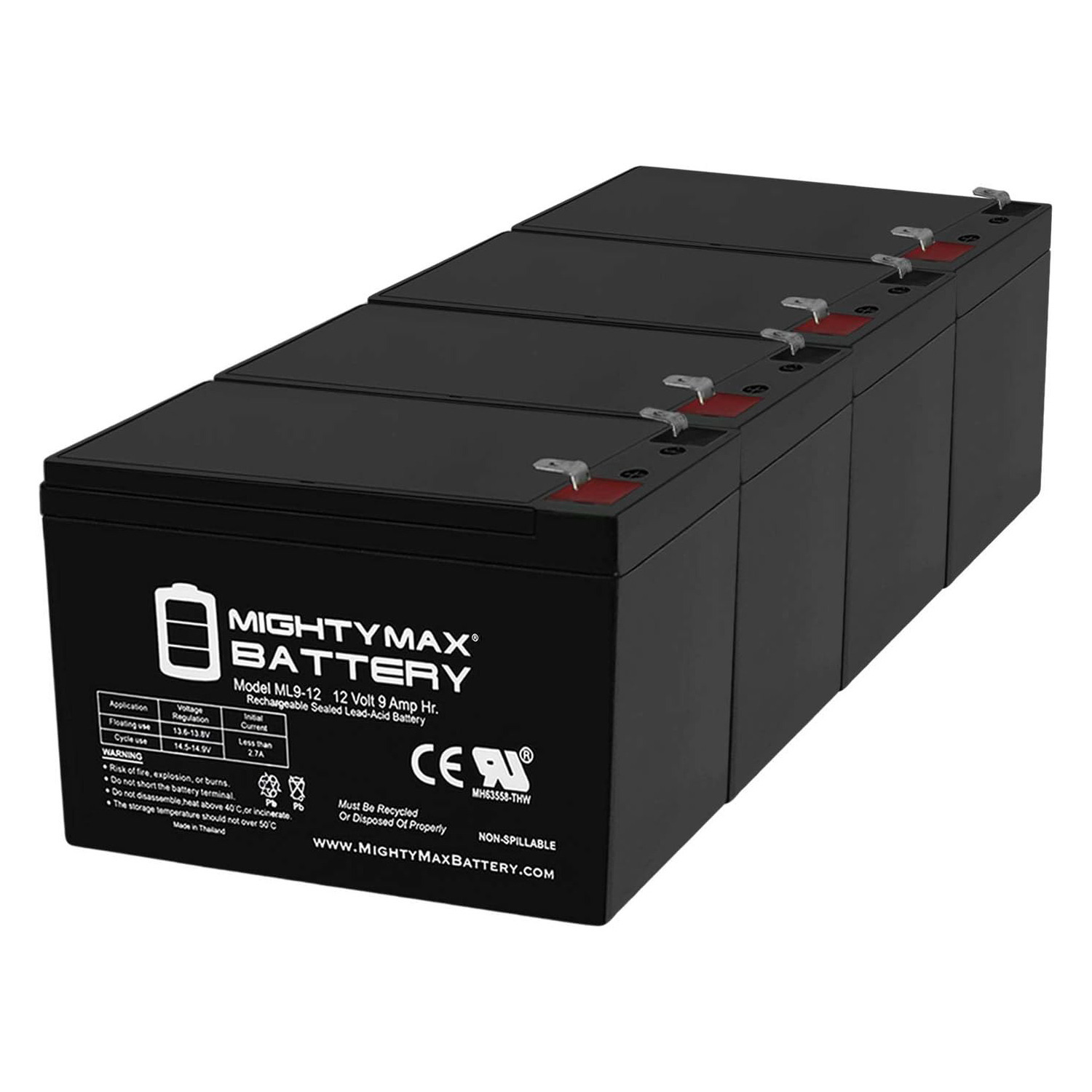12V 9Ah SLA Replacement Battery for Best Power PW9355-30 - 4 Pack