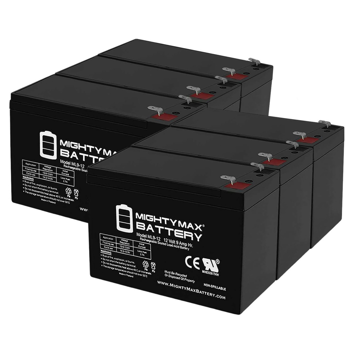 12V 9Ah SLA Replacement Battery for Best Power PW9355-30 - 6 Pack