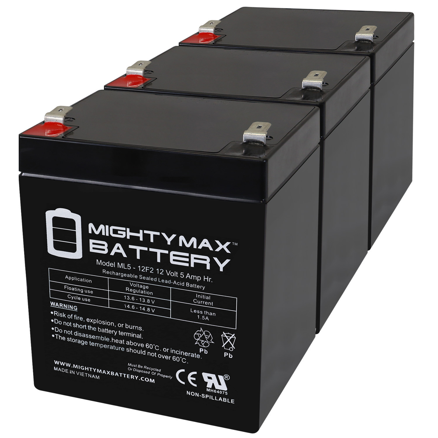 12V 5Ah F2 SLA Replacement Battery for APC SMX120RMBP2U - 3 Pack