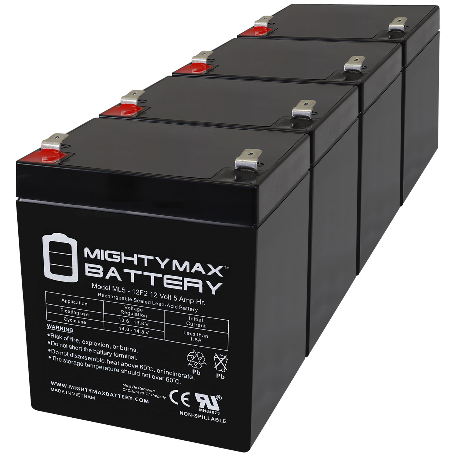 12V 5Ah F2 SLA Replacement Battery for Eaton Powerware Prestige 1250 - 4 Pack