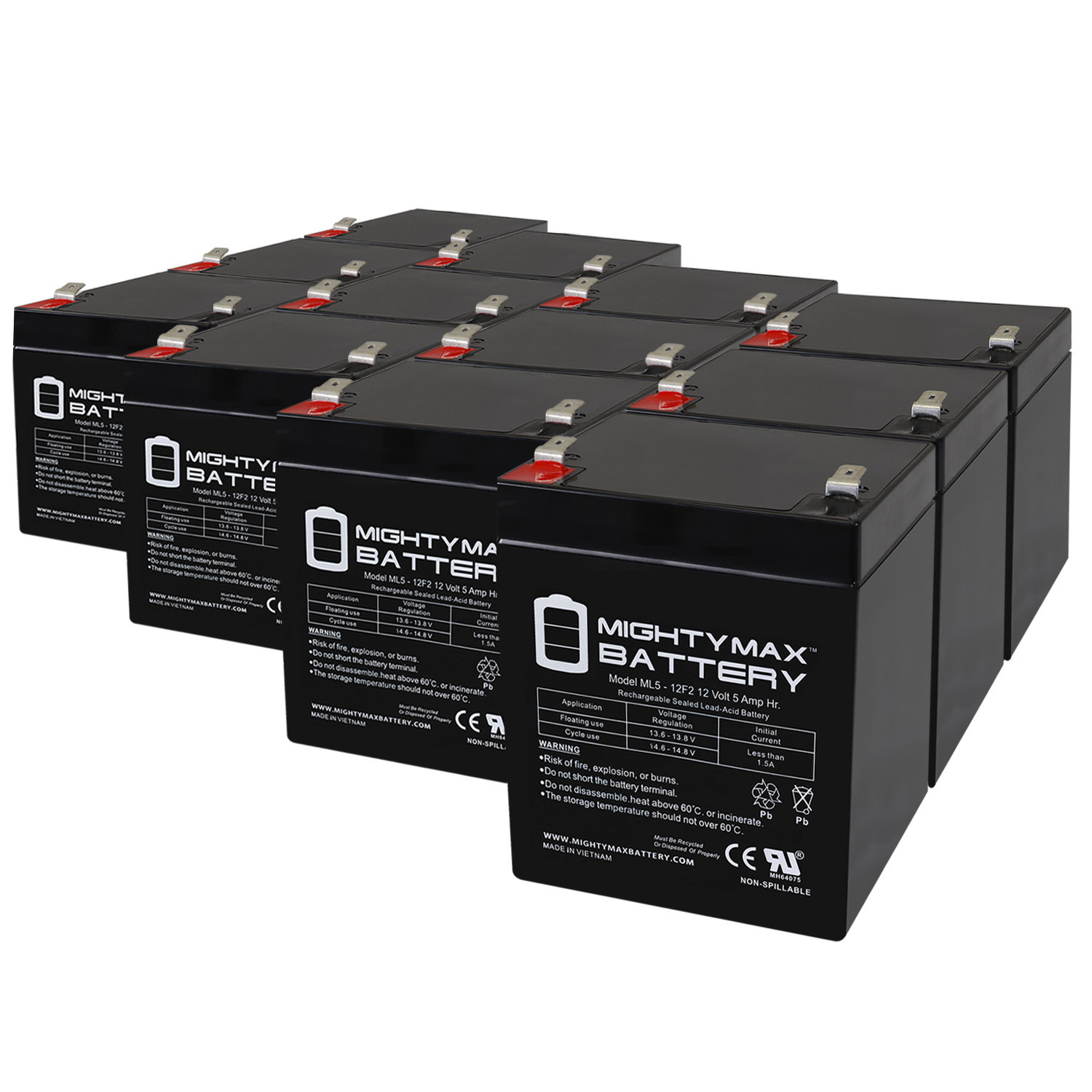 12V 5Ah F2 SLA Replacement Battery for APC BackUps 350 350U - 12 Pack