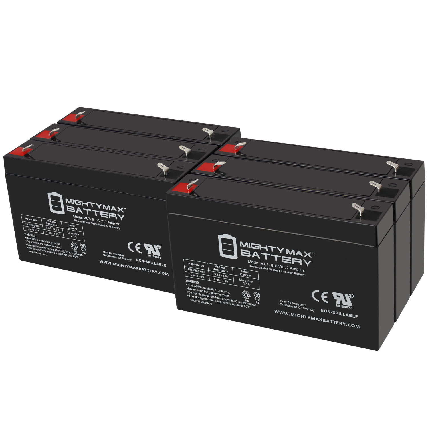 6V 7Ah SLA Battery Replaces Avigo Wild Fire ATV Model# 5F5EFE1 - 6 Pack