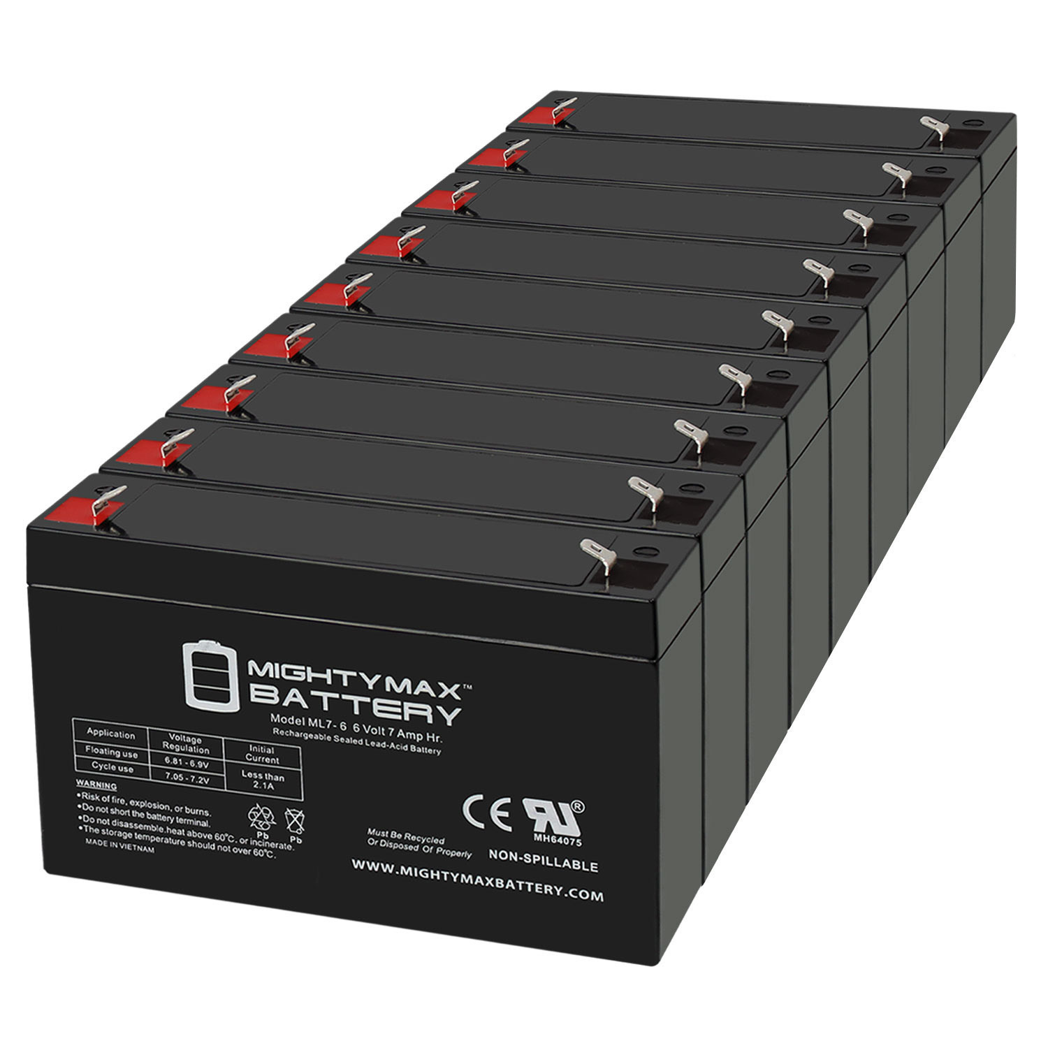 6V 7Ah SLA Replacement Battery for Lithonia ELB-0607 - 9 Pack