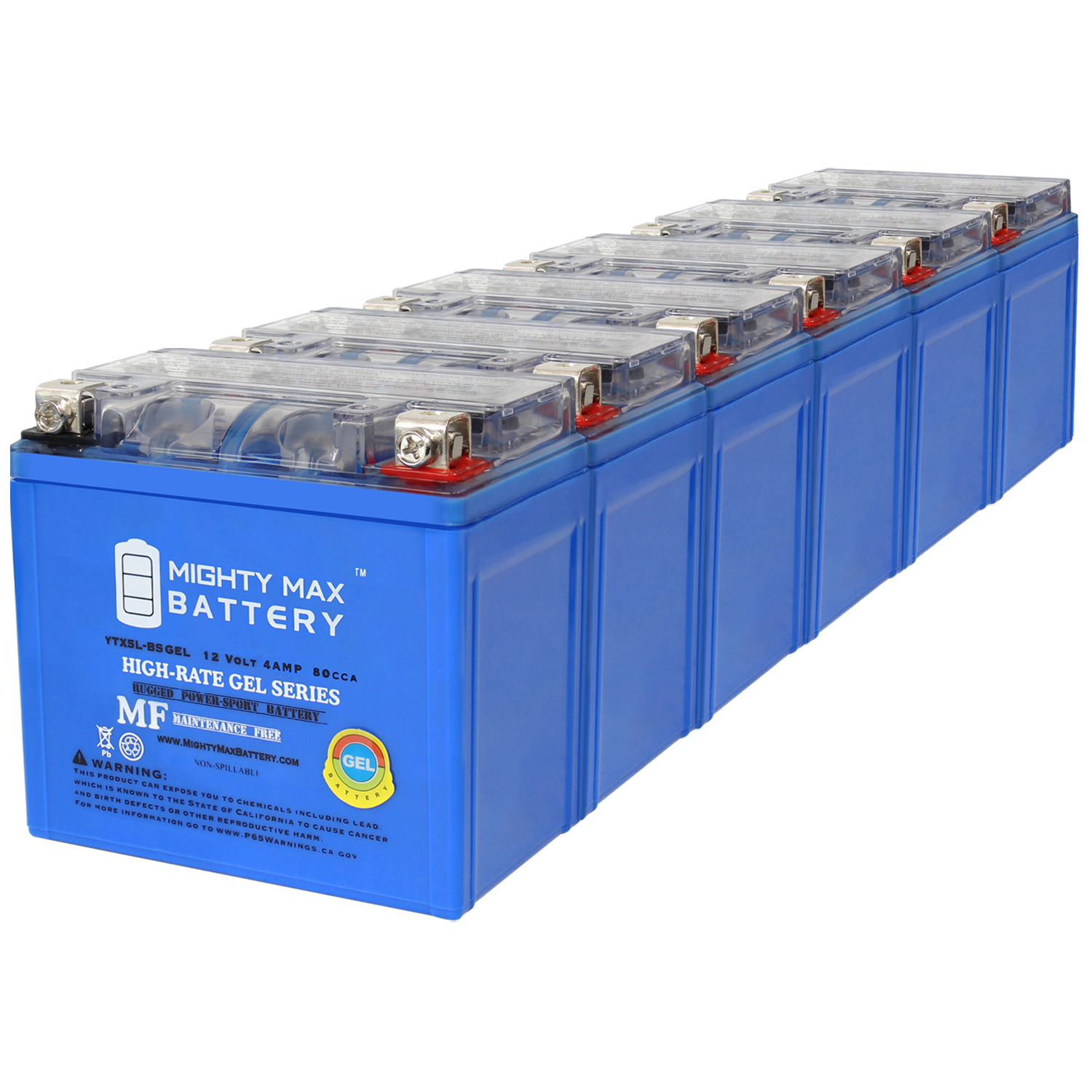 YTX5L-BS GEL Motorcycle Battery Replacement - 12V 4AH 80 CCA - 6 Pack