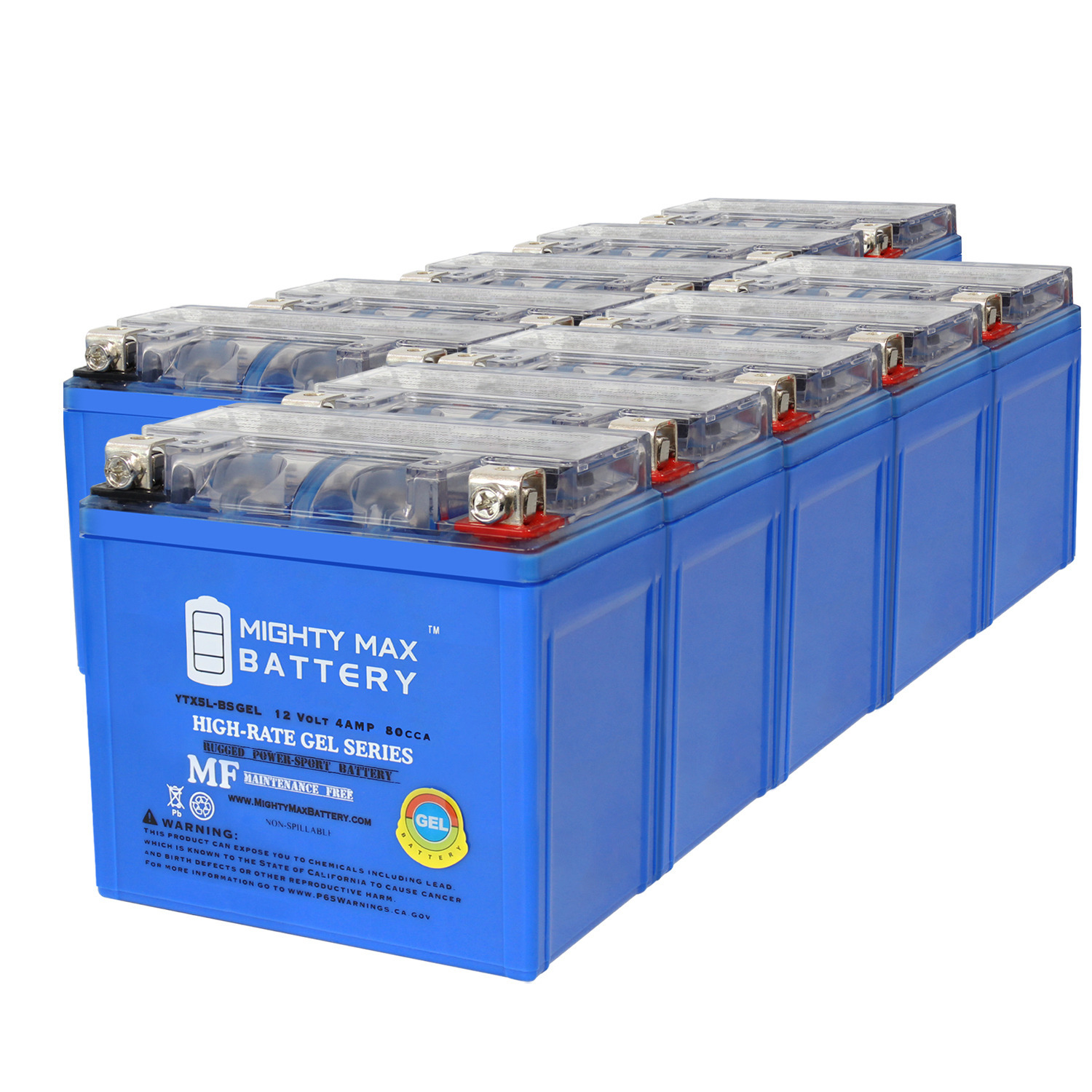 YTX5L-BS GEL Motorcycle Battery Replacement - 12V 4AH 10CCA - 10 Pack