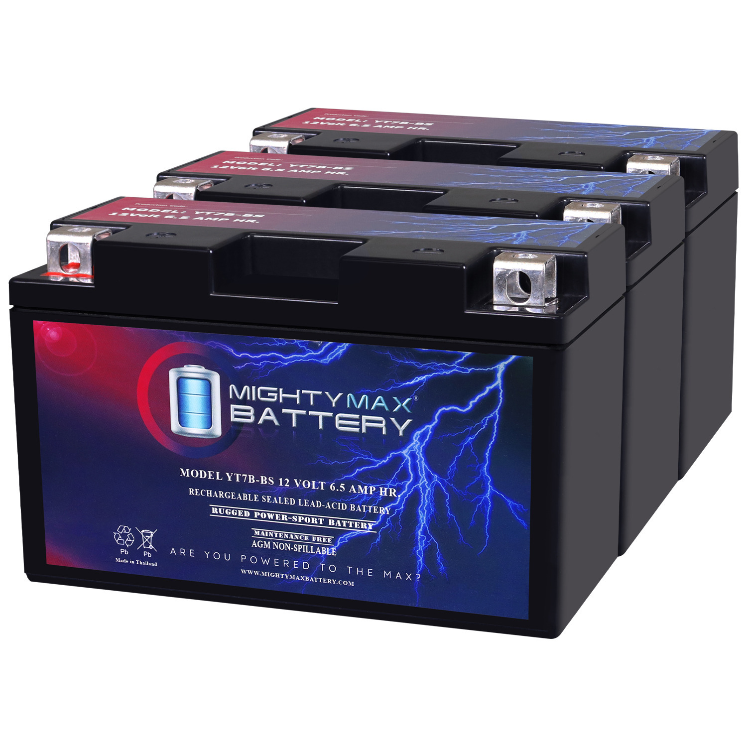 YT7B-BS 12V 6.5AH Replacement Battery Compatible with Suzuki DR-Z400, E, S, SM 20-22 - 3 Pack