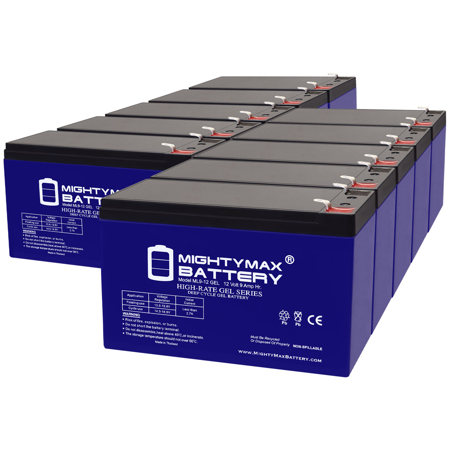 12V 9AH GEL F2 Replacement Battery Compatible with 12 Volt Mighty Wheelz 4x4 - 10 Pack