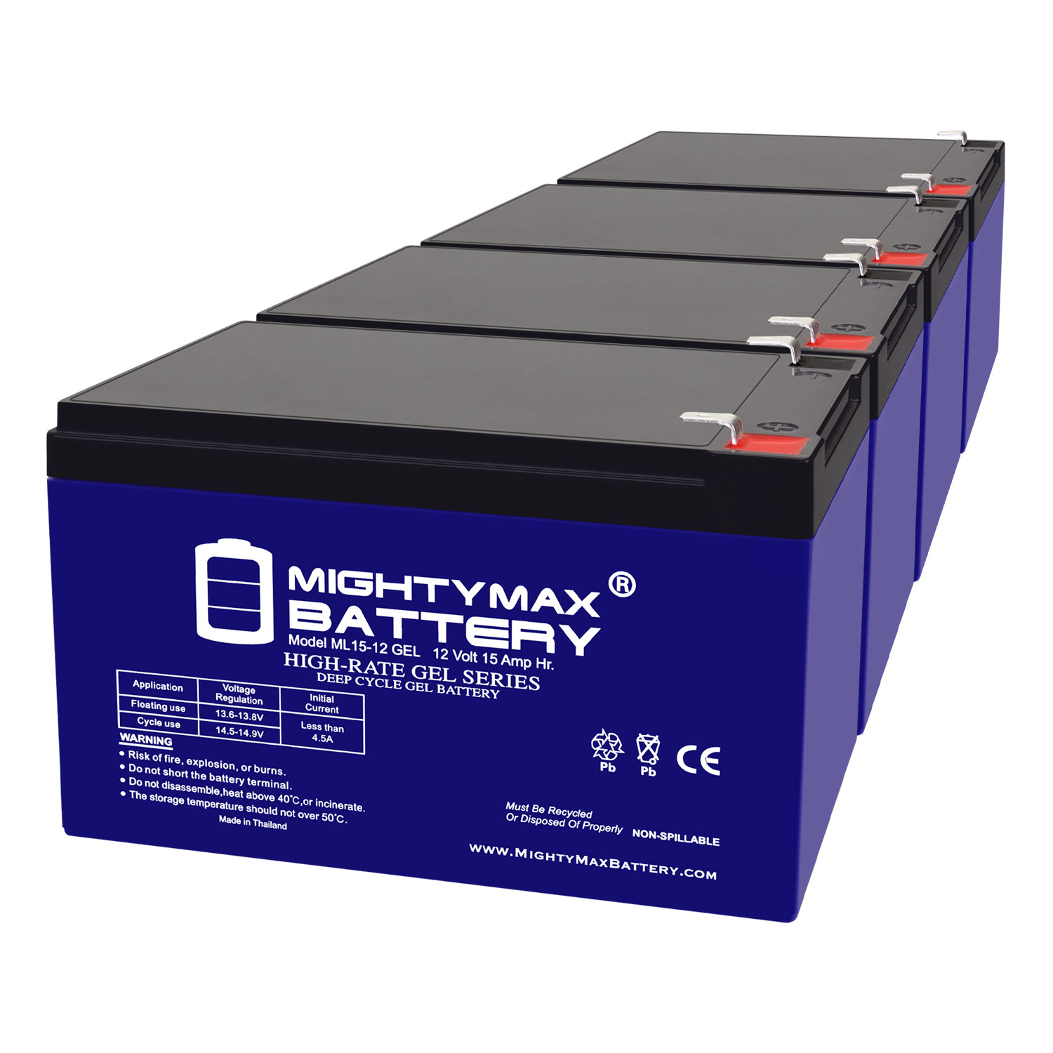 12V 15AH GEL F2 Replacement Battery Compatible with Peg Perego Thundercat HP0235 - 4 Pack