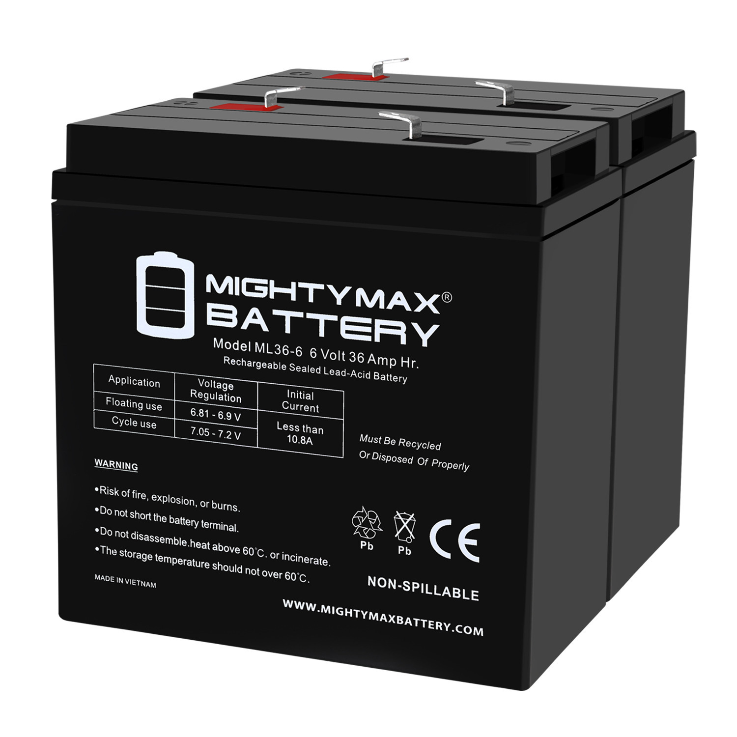 6V, 36Ah, AGM, F2 Terminal, Replacement Battery Compatible with SigmasTek CF-6V33 - 2 Pack