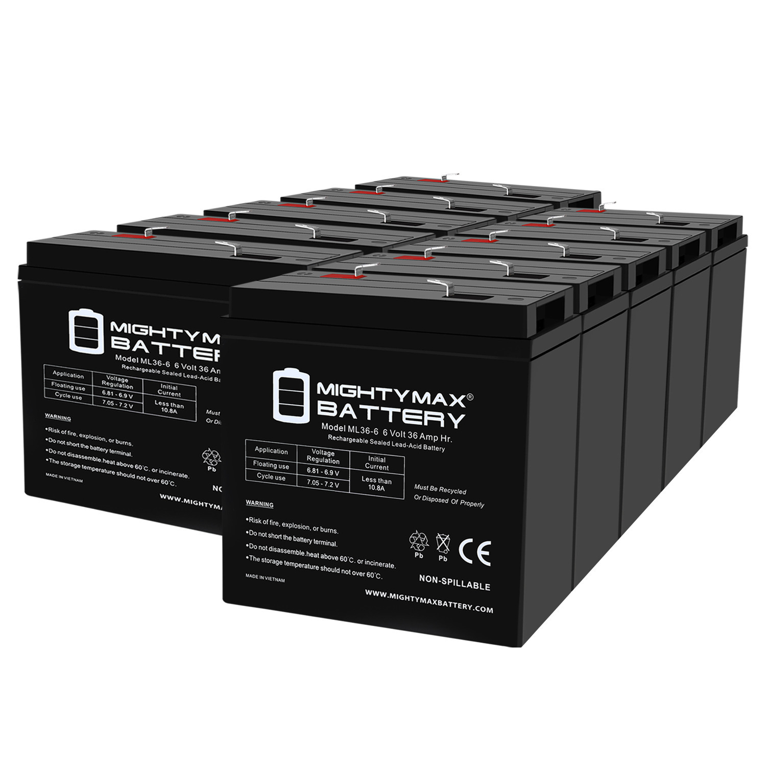 6V, 36Ah, AGM, F2 Terminal, Replacement Battery Compatible with Jasco RB6360 - 10 Pack